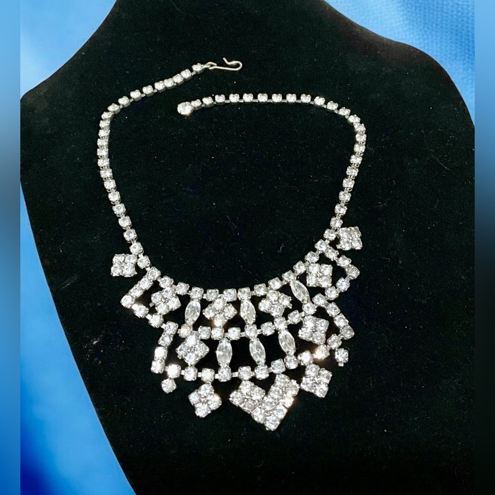 🚩SOLD🚩 Vintage Art Deco Rhinestone Necklace - Elegant Evening Choker Necklace - Picture 2 of 4